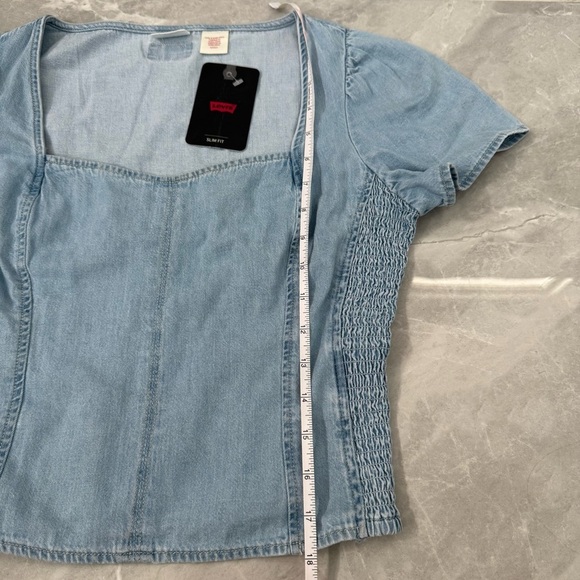 Women’s Levi’s Ophelia Short Sleeve Denim Corset Top Light Wash Cotton Small - Picture 16 of 16